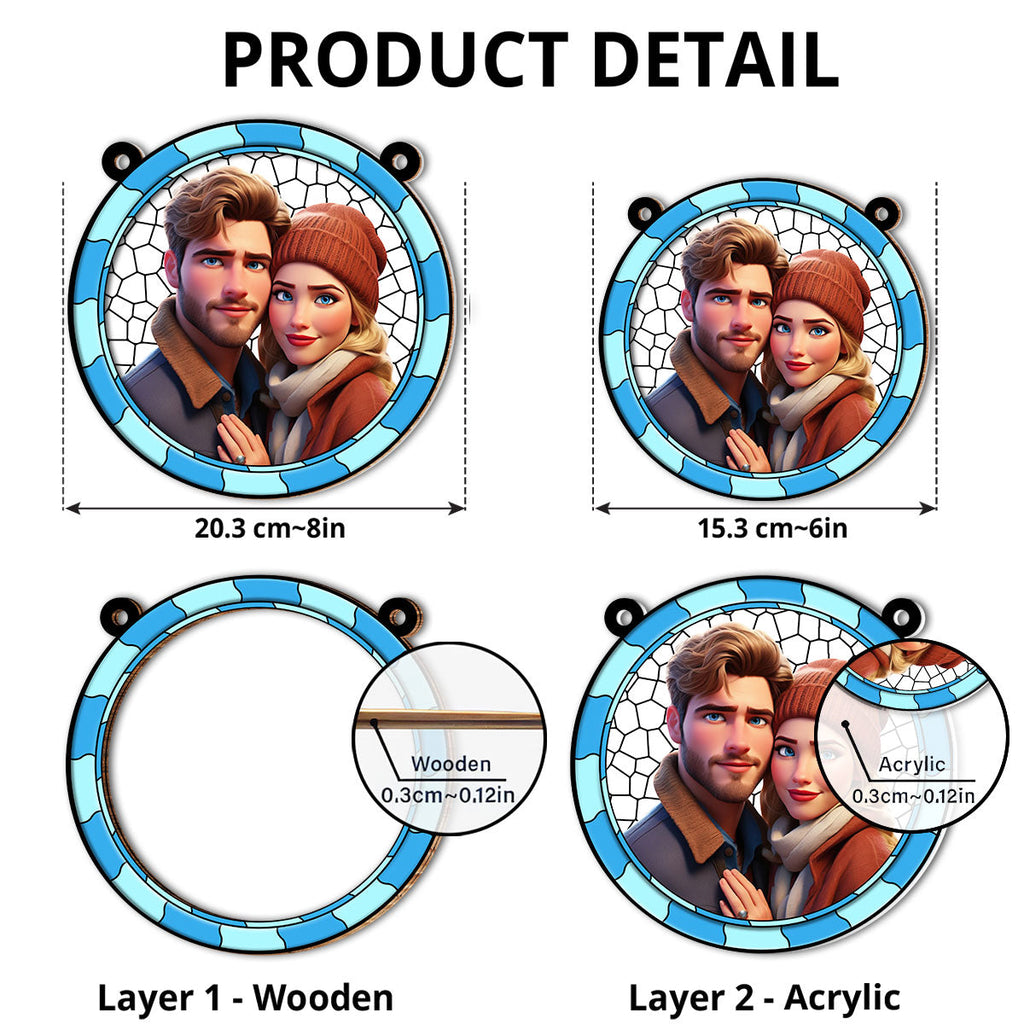 Custom Photo Couple Hanging Decor, Anniversary Valentine's Day Gifts • Cartoon There Is Love - Personalized Suncatcher