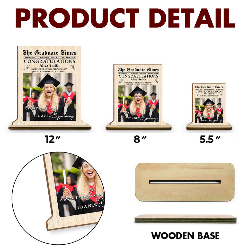 Custom Decor, Christmas Birthday Anniversary Gift Keepsake • The Graduate Times - Personalized 2-Layer Wood Plaque With Flat Base