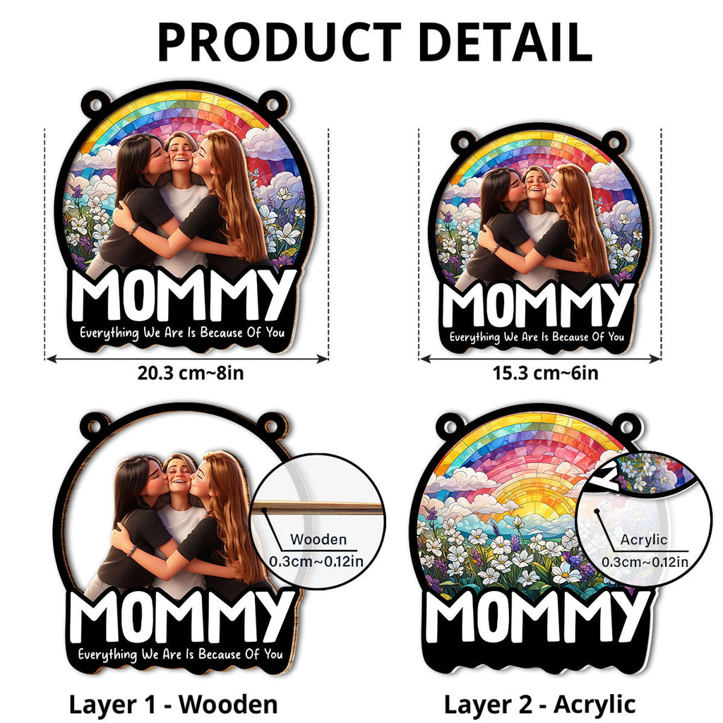 Custom Photo Hanging Decor for Mom Daughter, Mother's Day Birthday Gifts • Everything I Am Is Because Of You - Personalized Suncatcher