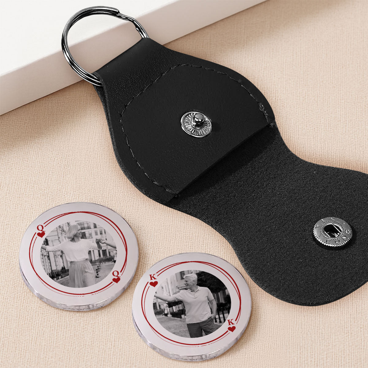 Custom Photo Coin Keychain for Husband, Couple Anniversary Valentine's Day Gifts • King And Queen - Personalized Pocket Hug