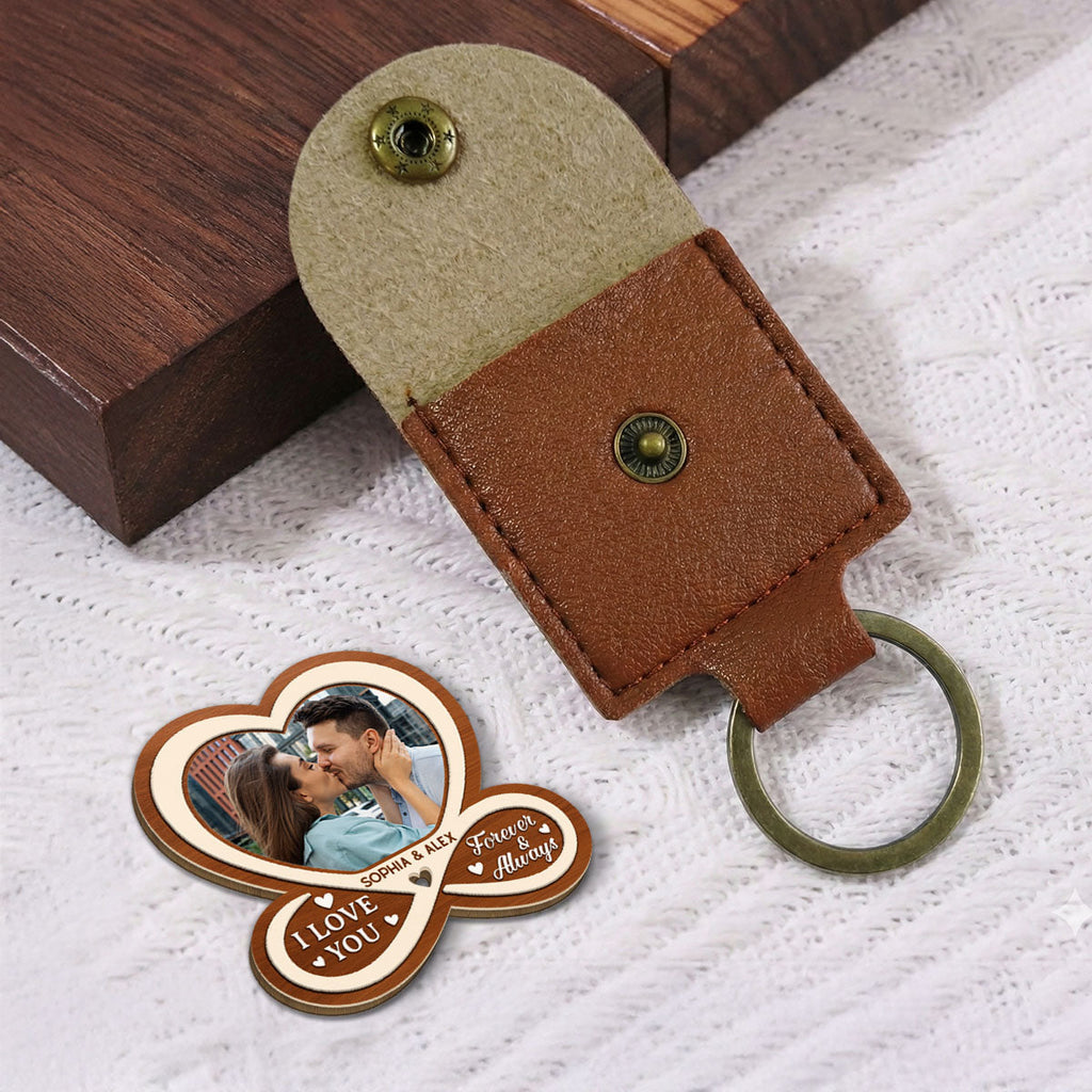 Custom Photo Coin Keychain for Husband, Couple Anniversary Valentine's Day Gifts • All Of Me Loves All Of You - Personalized Wooden Pocket Hug