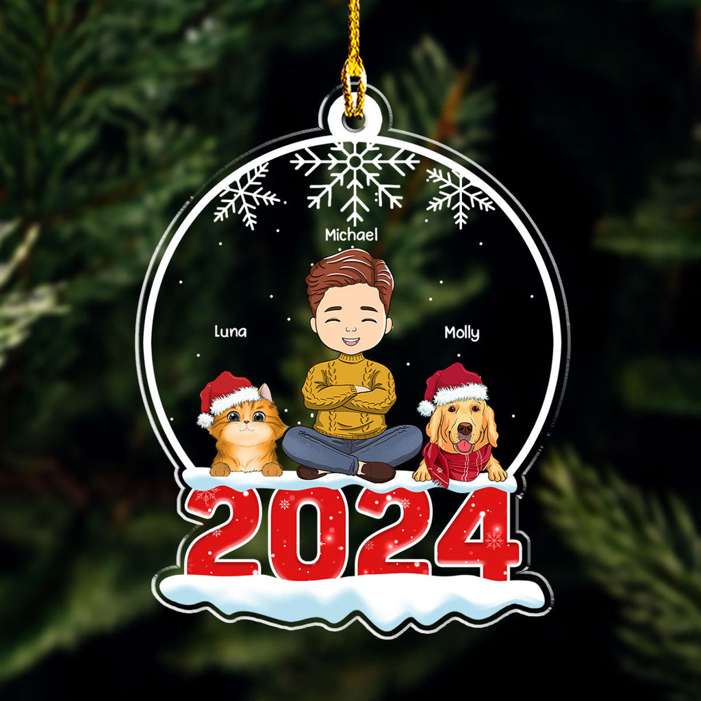 Custom Keepsake Christmas Ornament •  Crystal Snow Globe - Personalized Acrylic Ornament