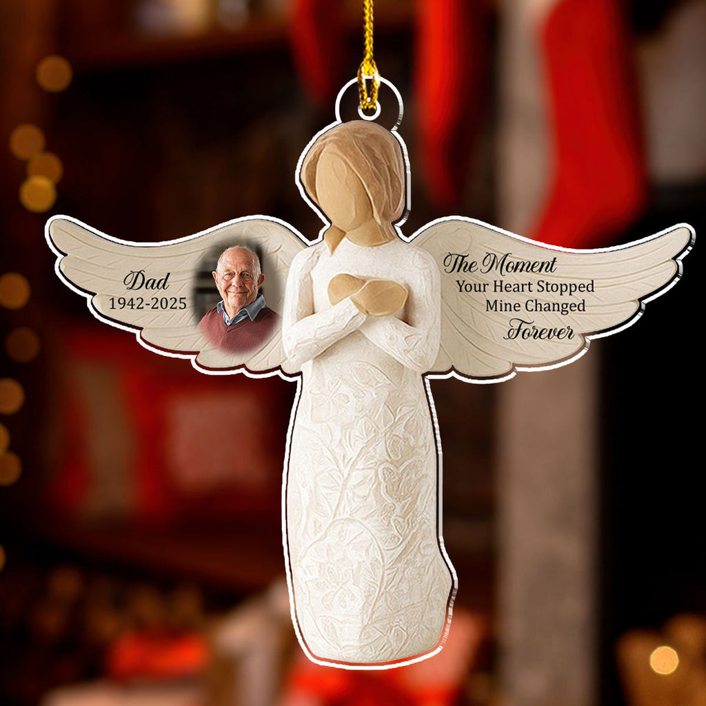 Custom Photo Memorial Christmas Ornament, Sympathy Keepsake • Wings Of Remembrance - Personalized Acrylic Ornament
