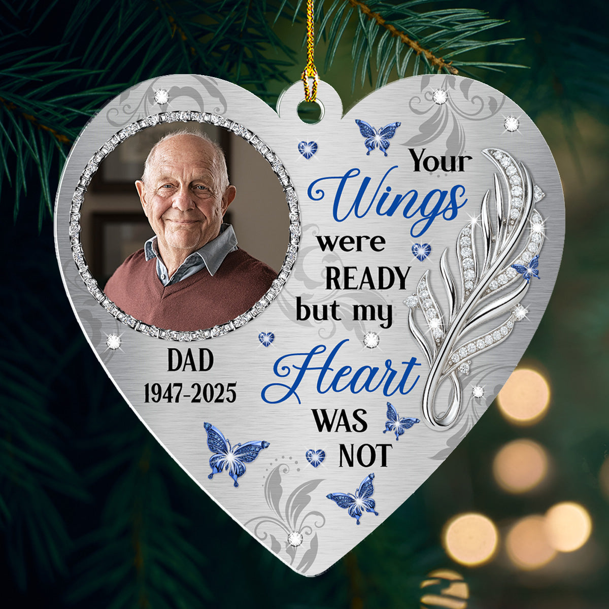 Custom Photo Memorial Christmas Ornament, Sympathy Keepsake • Gentle Wings - Personalized Acrylic Ornament