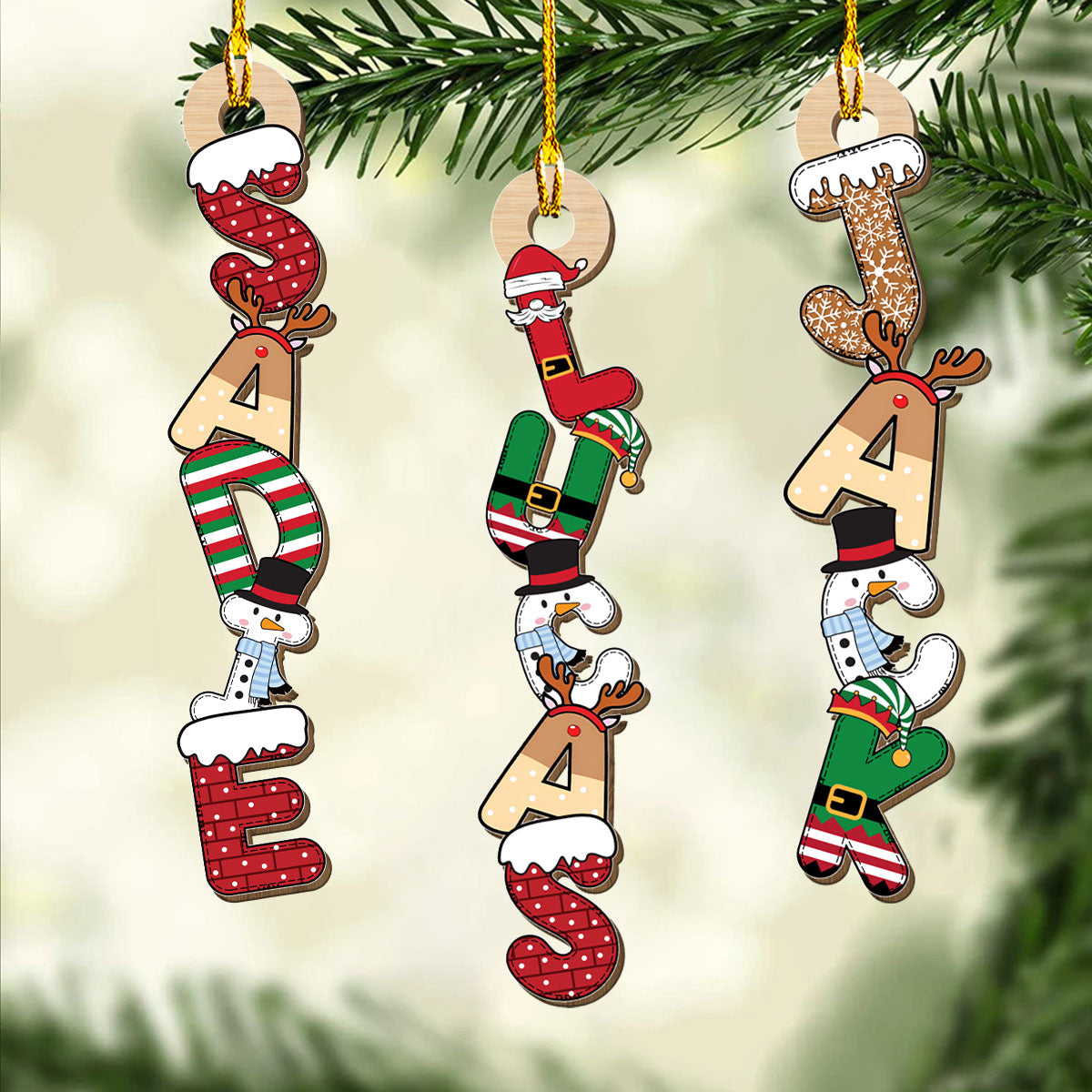 Custom Christmas Character Letter Ornament & Stocking Tag with Name • Letter Name Christmas - Personalized Wood Ornament