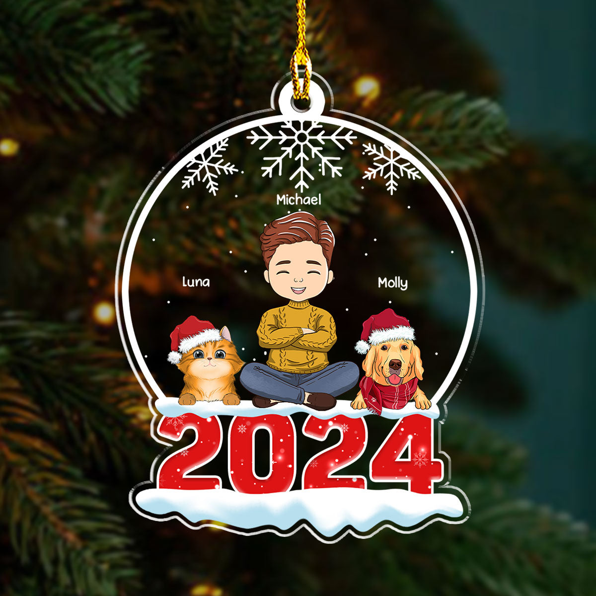 Custom Keepsake Christmas Ornament •  Crystal Snow Globe - Personalized Acrylic Ornament