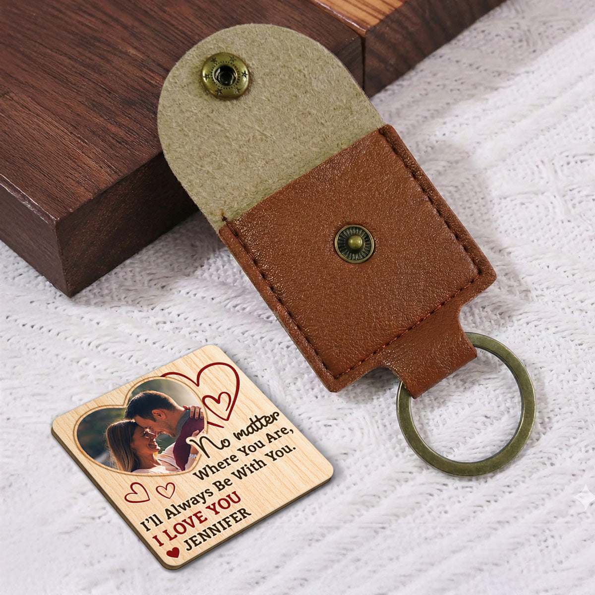 Custom Photo Coin Keychain for Husband, Couple Anniversary Valentine's Day Gifts • Drive Safe Man - Personalized Wooden Pocket Hug