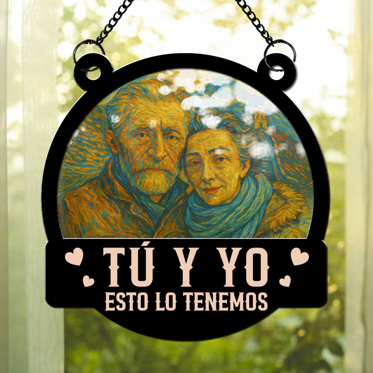Custom Photo Couple Hanging Decor, Anniversary Valentine's Day Gifts • Juntos Hasta Nuestro Último Aliento - Atrapasol Personalizado