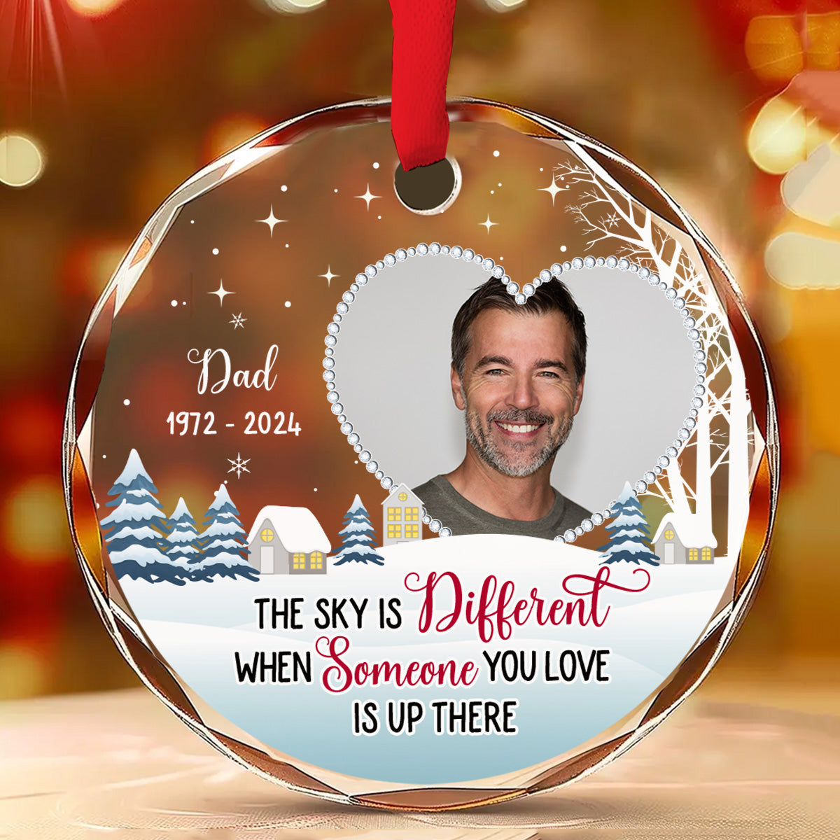 Custom Photo Memorial Christmas Ornament, Sympathy Keepsake • When Someone You Love In The Sky - Personalized Glass Ornament