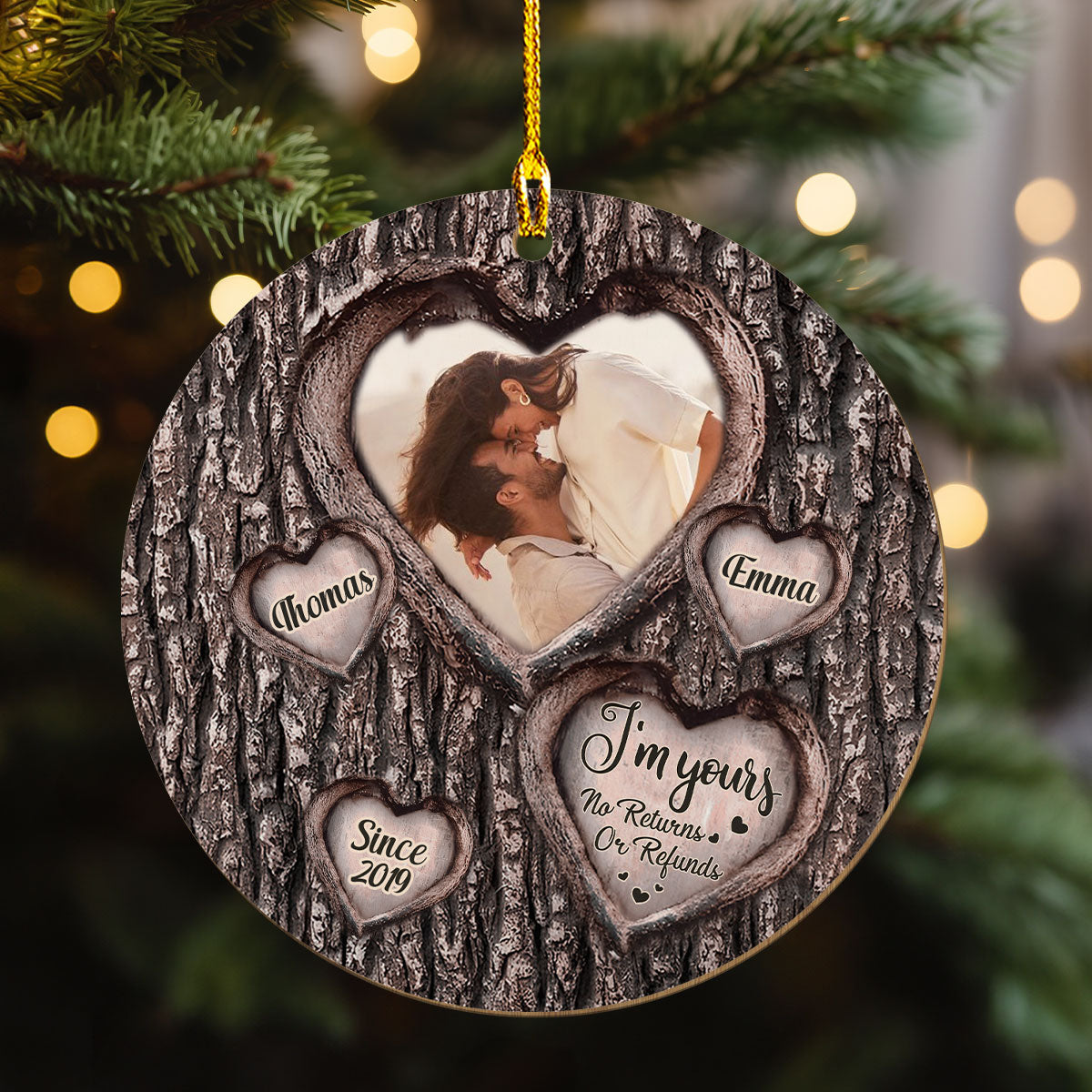 Custom Photo Couple Christmas Ornament, Anniversary Gift • I Am Yours No Returns Or Refunds - Personalized Wood Ornament