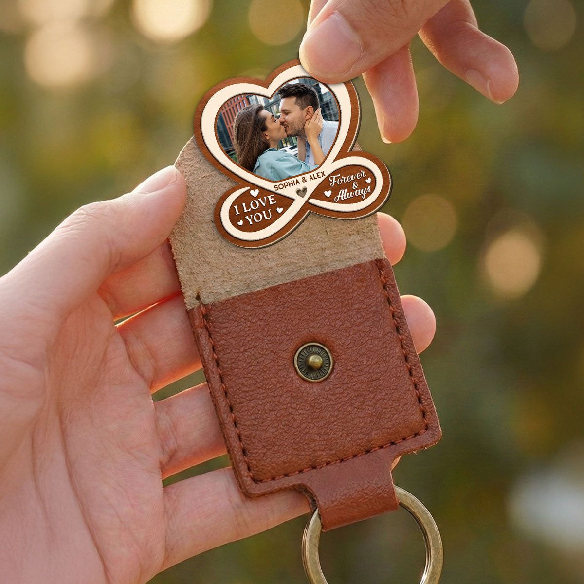 Custom Photo Coin Keychain for Husband, Couple Anniversary Valentine's Day Gifts • All Of Me Loves All Of You - Personalized Wooden Pocket Hug