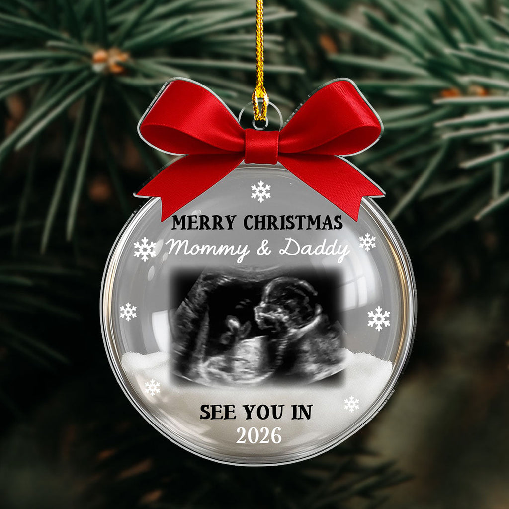 Custom Ultrasound Photo Baby Christmas Ornament for New Parents • Baby Expecting 2026 - Personalized Acrylic Ornament