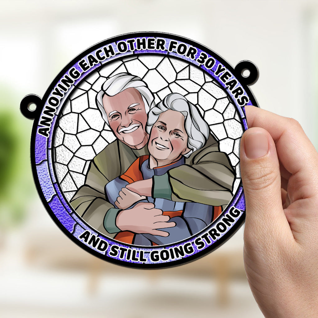 Custom Photo Couple Hanging Decor, Anniversary Valentine's Day Gifts • Annoying Each Other - Personalized Suncatcher