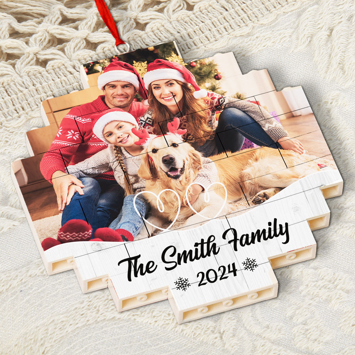 Custom Photo Family Ornament, Christmas Gift for Family Members • Photo Family Christmas - Personalized Puzzle Ornament