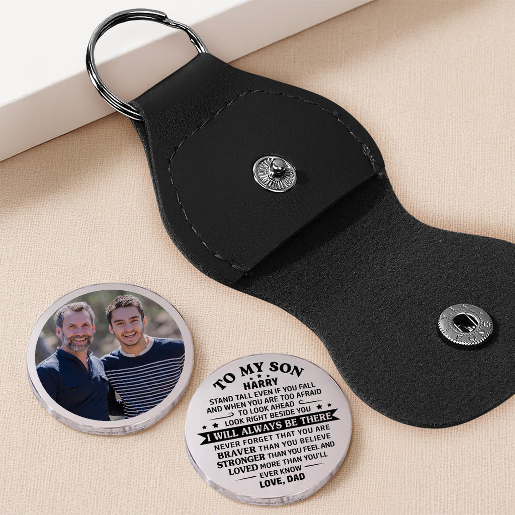 Custom Photo Coin Keychain, Mother's Father's Day Birthday Gift Keepsake • To My Son - Personalized Pocket Hug