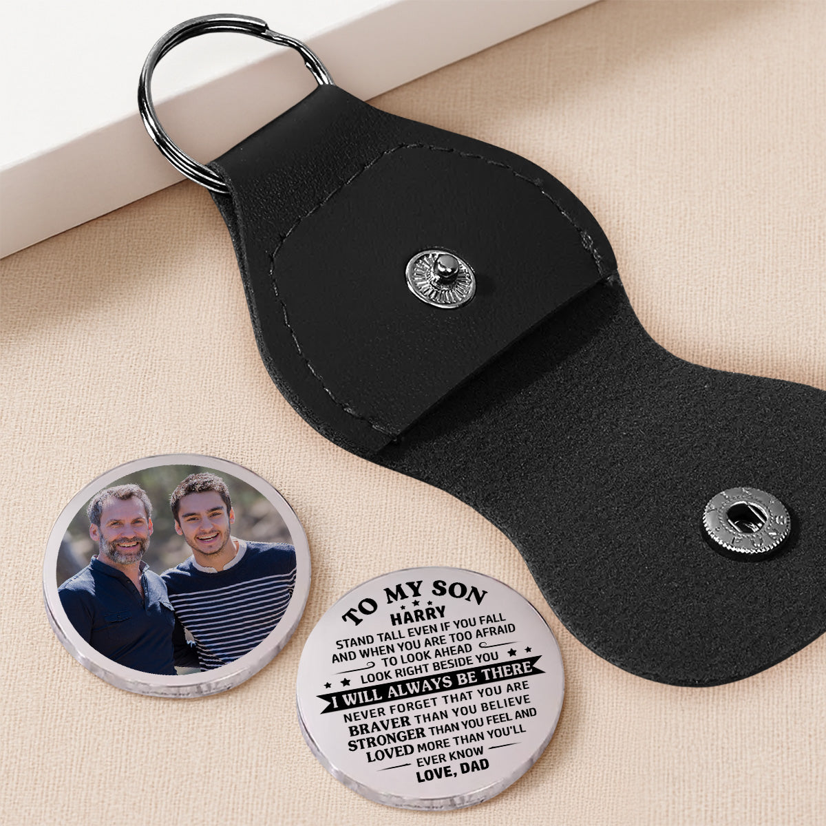Custom Photo Coin Keychain, Mother's Father's Day Birthday Gift Keepsake • To My Son - Personalized Pocket Hug
