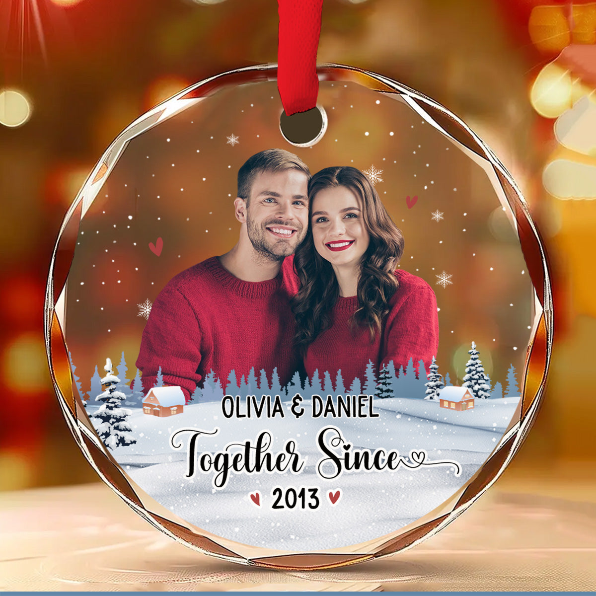 Custom Photo First Christmas Ornament Married, Gift for Newlyweds • Our First Christmas Photo - Personalized Glass Ornament