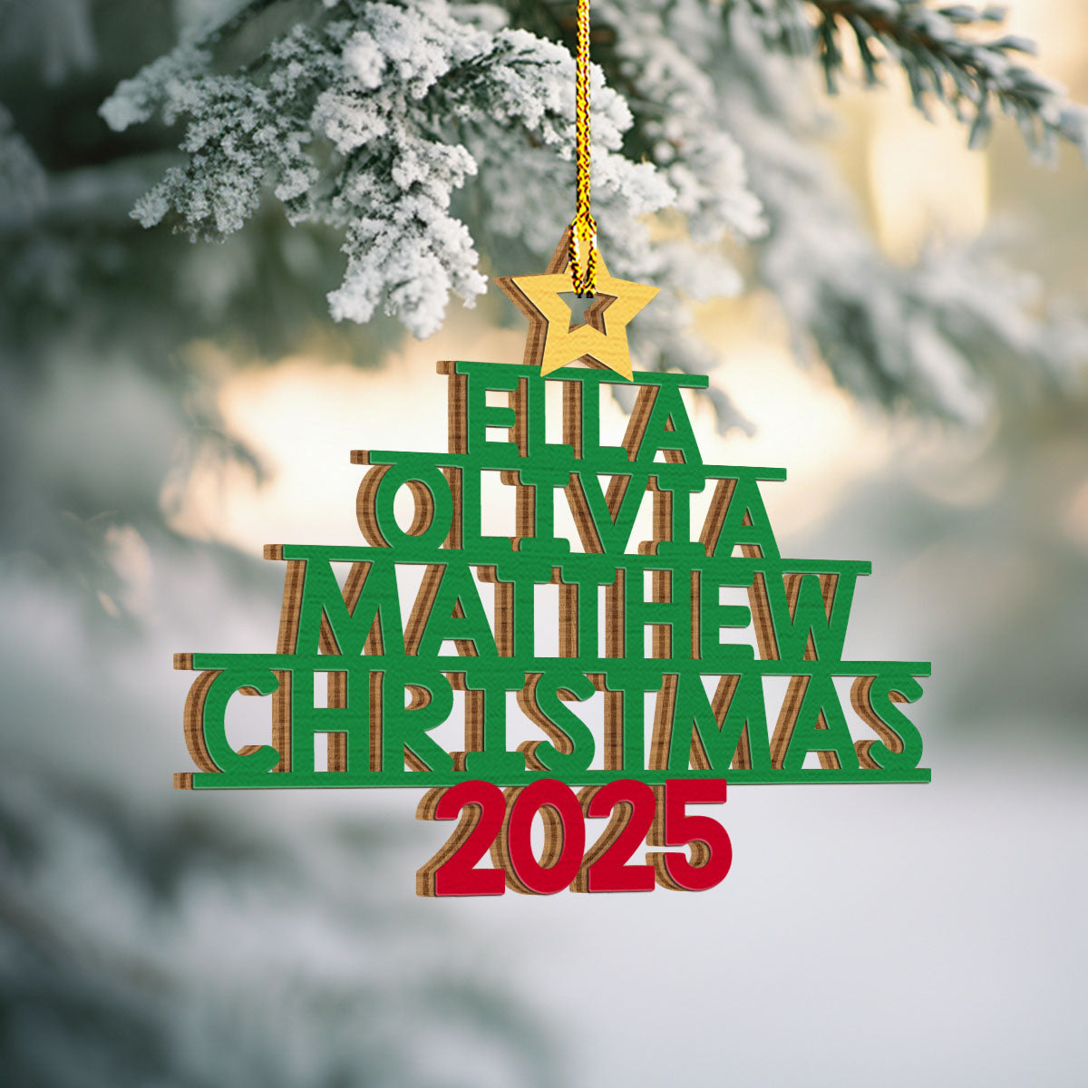 Custom Family Ornament, Christmas Gift for Family Members •  Family Names Holiday Tree - Personalized Wood Ornament