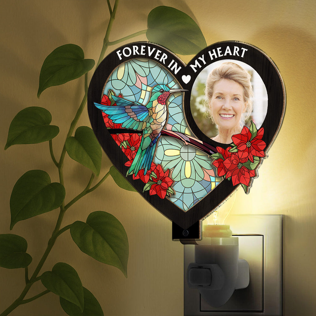 Custom Photo Led Light Gift, Family Keepsake • Always With You Memorial Heart - Personalized Wood And Acrylic Night Light