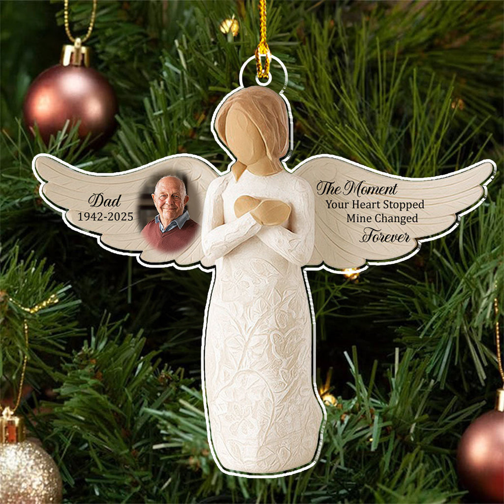 Custom Photo Memorial Christmas Ornament, Sympathy Keepsake • Wings Of Remembrance - Personalized Acrylic Ornament