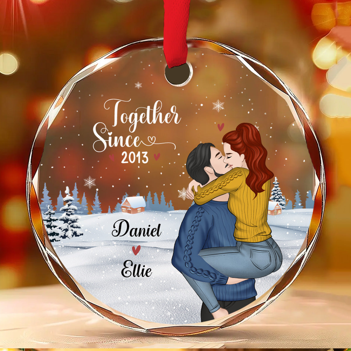 Custom First Christmas Ornament Married, Gift for Newlyweds •  Our First Christmas Together - Personalized Glass Ornament