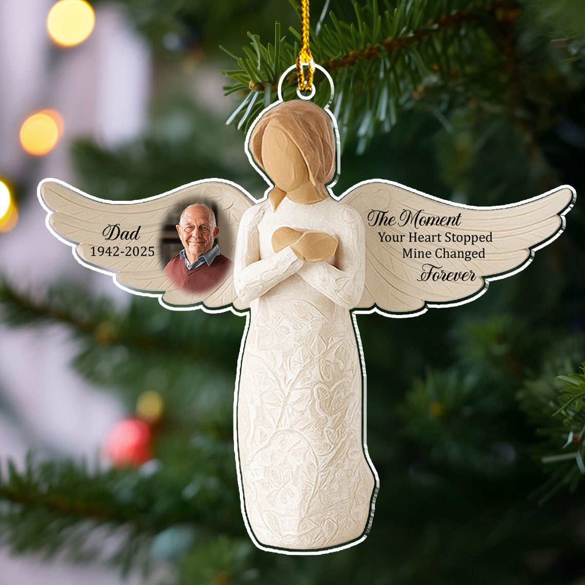 Custom Photo Memorial Christmas Ornament, Sympathy Keepsake • Wings Of Remembrance - Personalized Acrylic Ornament