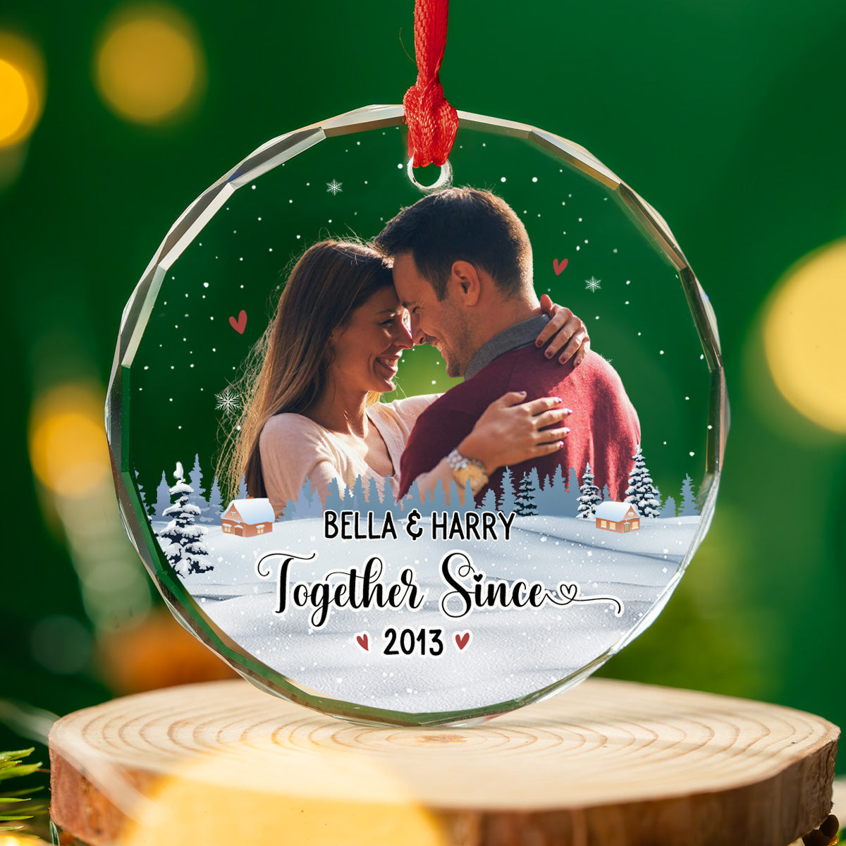 Custom Photo First Christmas Ornament Married, Gift for Newlyweds • Our First Christmas Photo - Personalized Glass Ornament