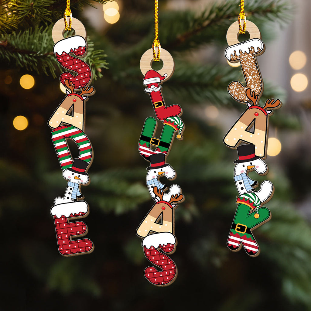 Custom Christmas Character Letter Ornament & Stocking Tag with Name • Letter Name Christmas - Personalized Wood Ornament