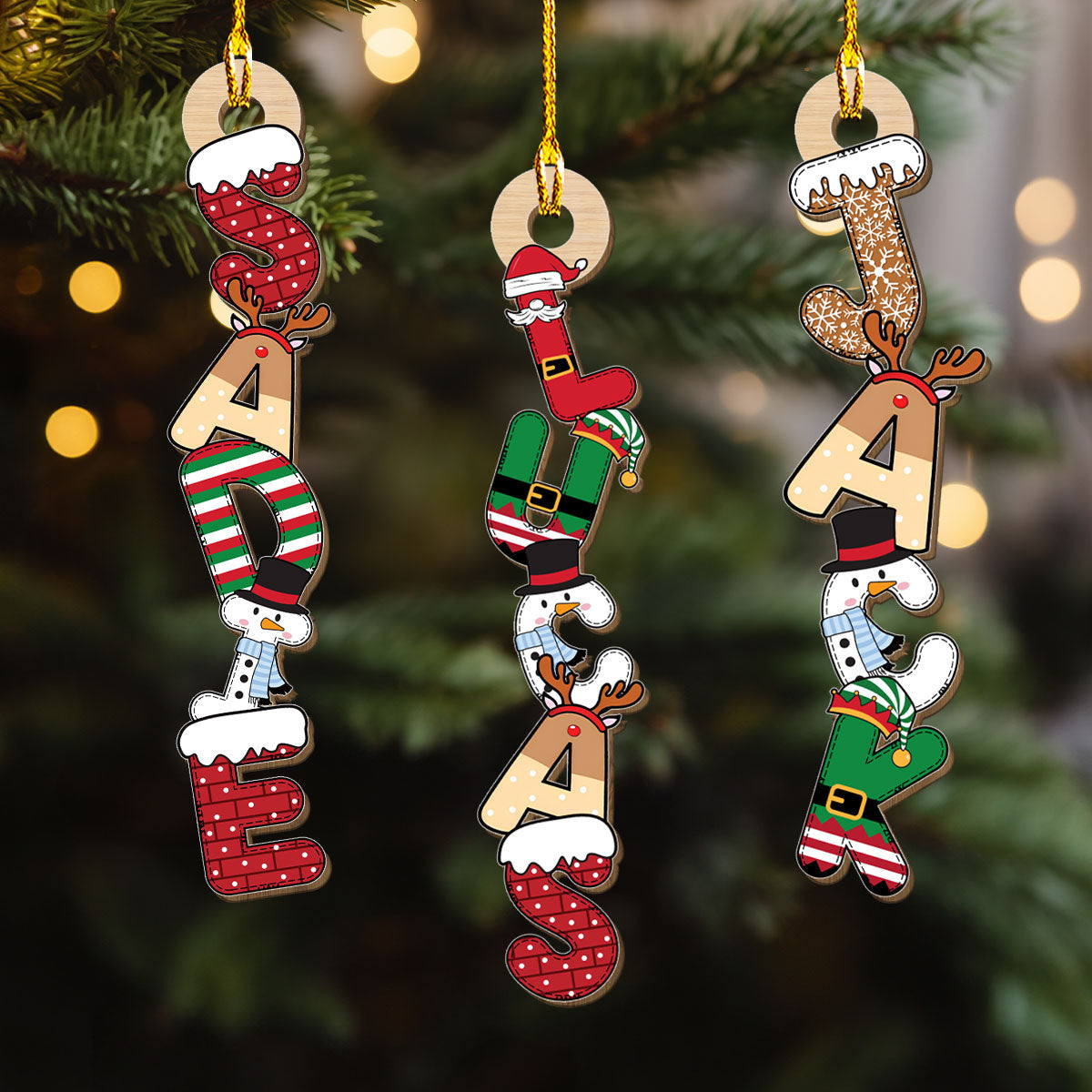 Custom Christmas Character Letter Ornament & Stocking Tag with Name • Letter Name Christmas - Personalized Wood Ornament