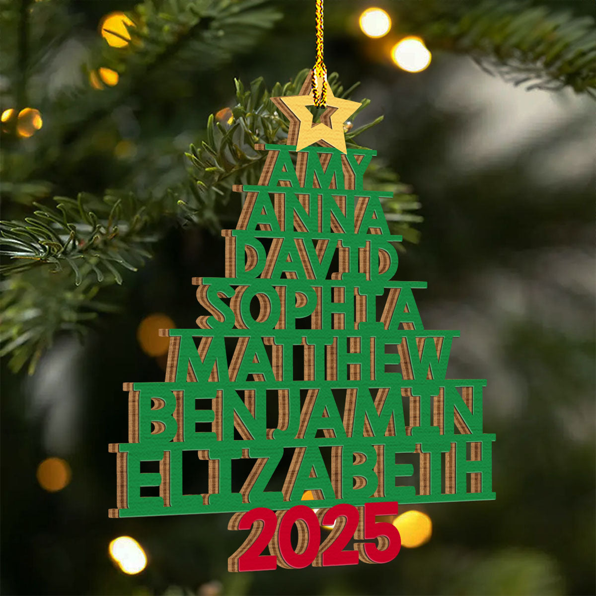 Custom Family Ornament, Christmas Gift for Family Members •  Family Names Holiday Tree - Personalized Wood Ornament