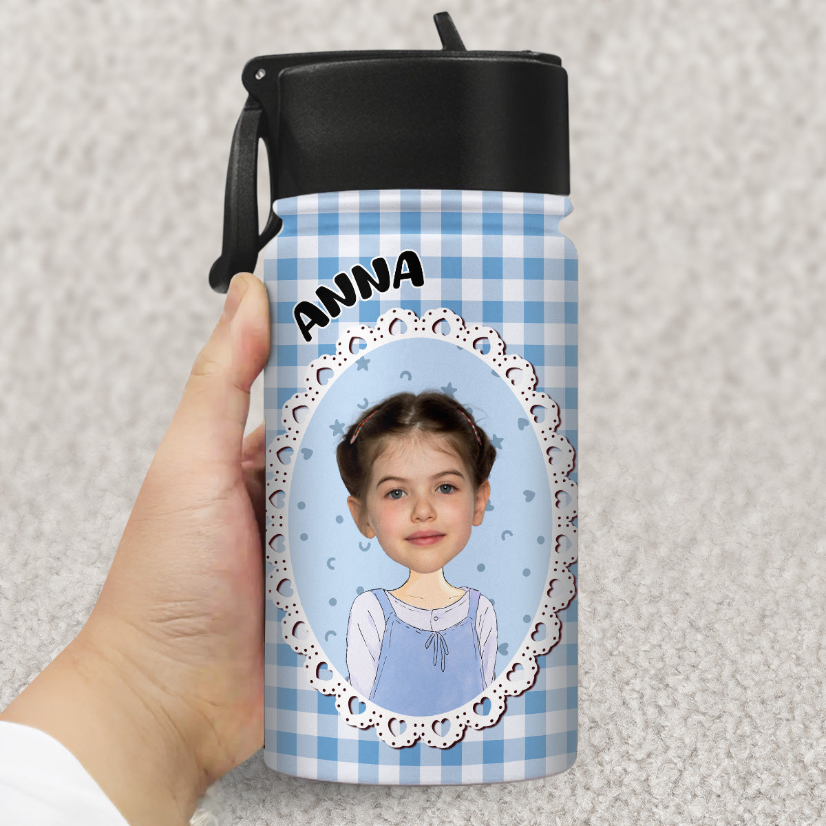 Cute Kid In Red - Personalized 3D Inflated Effect Kids Water Bottle
