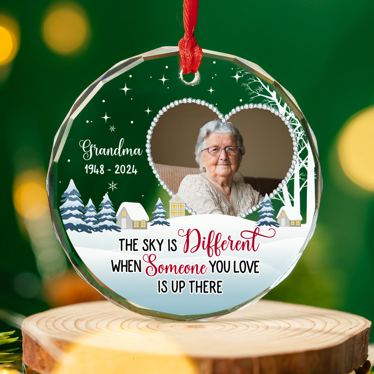Custom Photo Memorial Christmas Ornament, Sympathy Keepsake • When Someone You Love In The Sky - Personalized Glass Ornament
