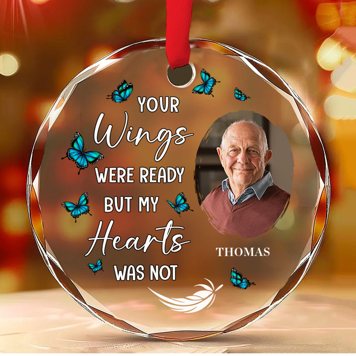 Custom Photo Memorial Christmas Ornament, Sympathy Keepsake • Always On My Mind - Personalized Glass Ornament