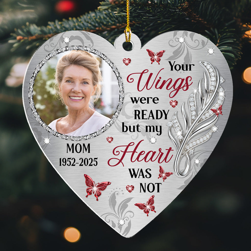 Custom Photo Memorial Christmas Ornament, Sympathy Keepsake • Gentle Wings - Personalized Acrylic Ornament