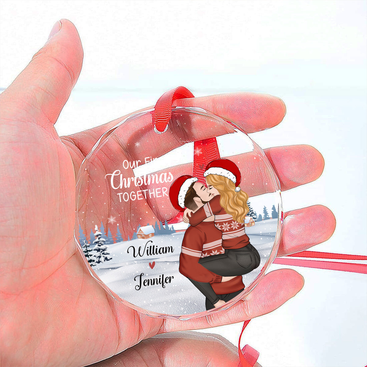 Custom First Christmas Ornament Married, Gift for Newlyweds •  Our First Christmas Together - Personalized Glass Ornament