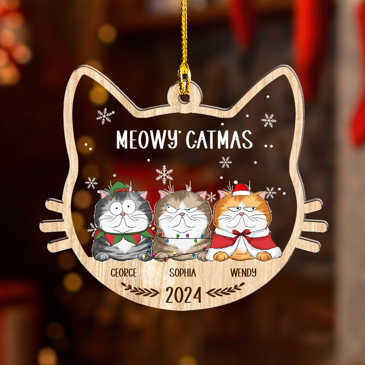 Custom Keepsake Christmas Ornament •  Lovely Meowy Catmas - Personalized Acrylic Ornament