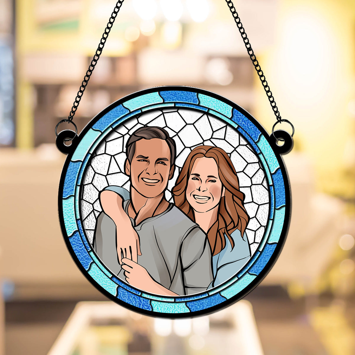Custom Photo Couple Hanging Decor, Anniversary Valentine's Day Gifts • Where There Is Love There Is Life - Personalized Suncatcher