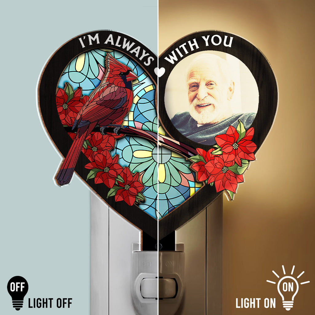 Custom Photo Led Light Gift, Family Keepsake • Always With You Memorial Heart - Personalized Wood And Acrylic Night Light