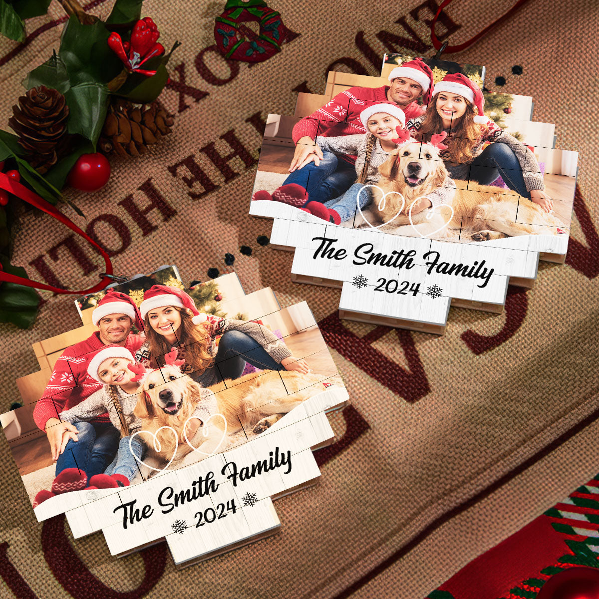 Custom Photo Family Ornament, Christmas Gift for Family Members • Photo Family Christmas - Personalized Puzzle Ornament