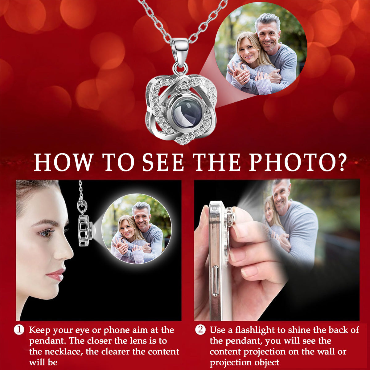 The Day I Met You - Personalized Preserved Rose With Projection Necklace