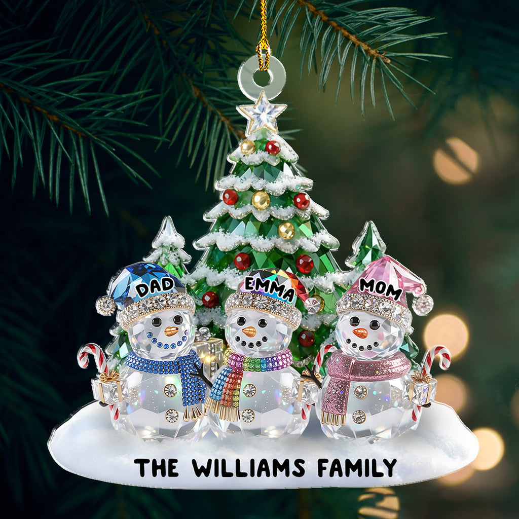 Custom Family Ornament, Christmas Gift for Family Members •  Elegant Glass Snowman Family - Personalized Acrylic Ornament