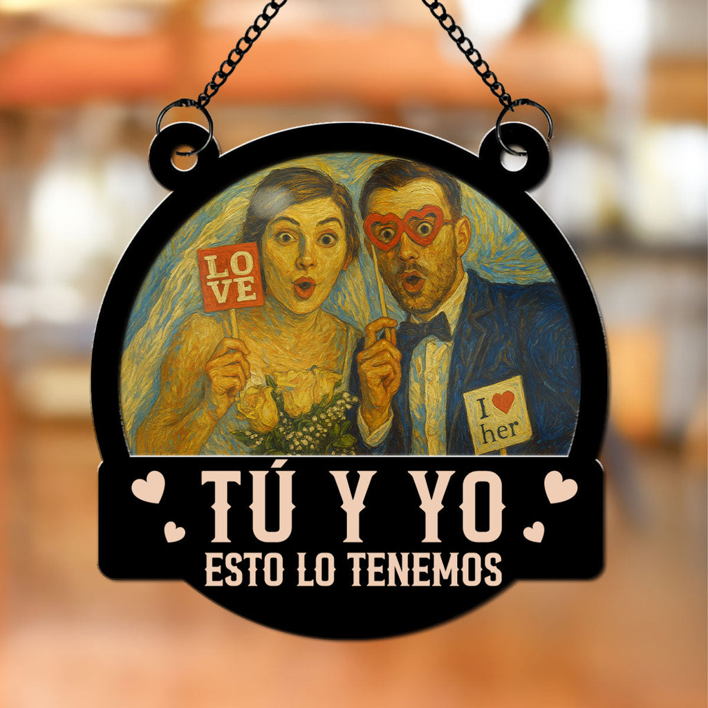 Custom Photo Couple Hanging Decor, Anniversary Valentine's Day Gifts • Juntos Hasta Nuestro Último Aliento - Atrapasol Personalizado