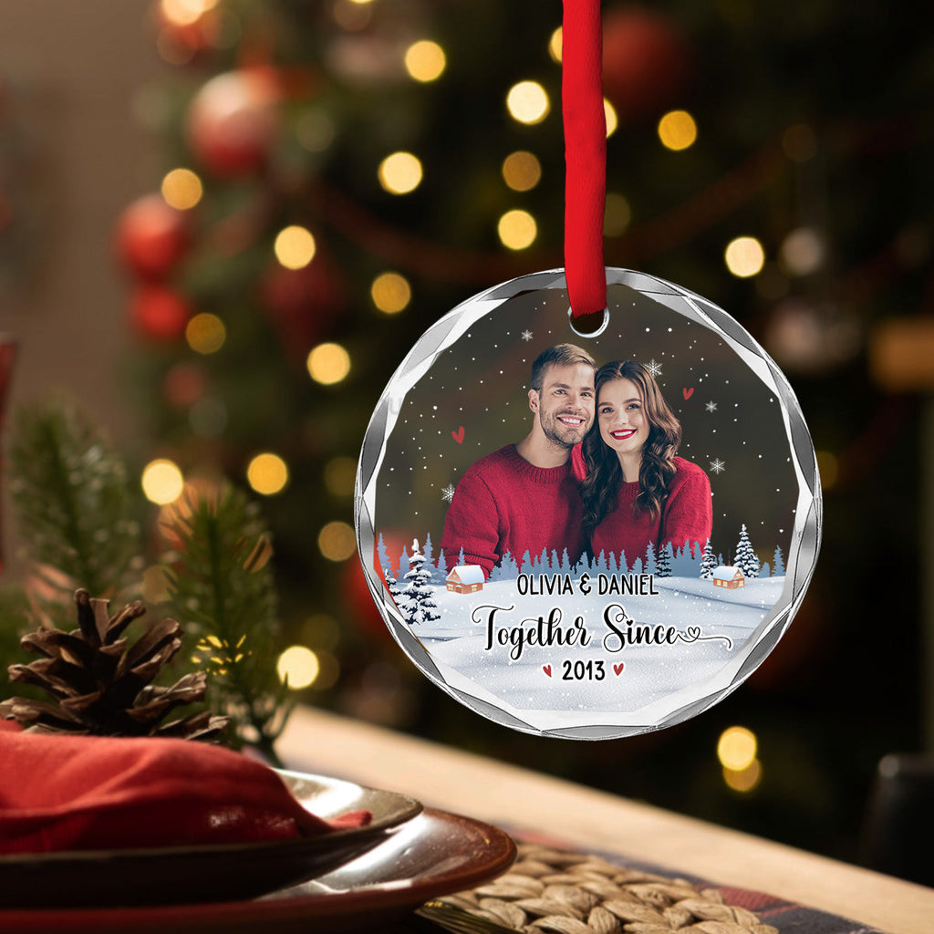 Custom Photo First Christmas Ornament Married, Gift for Newlyweds • Our First Christmas Photo - Personalized Glass Ornament