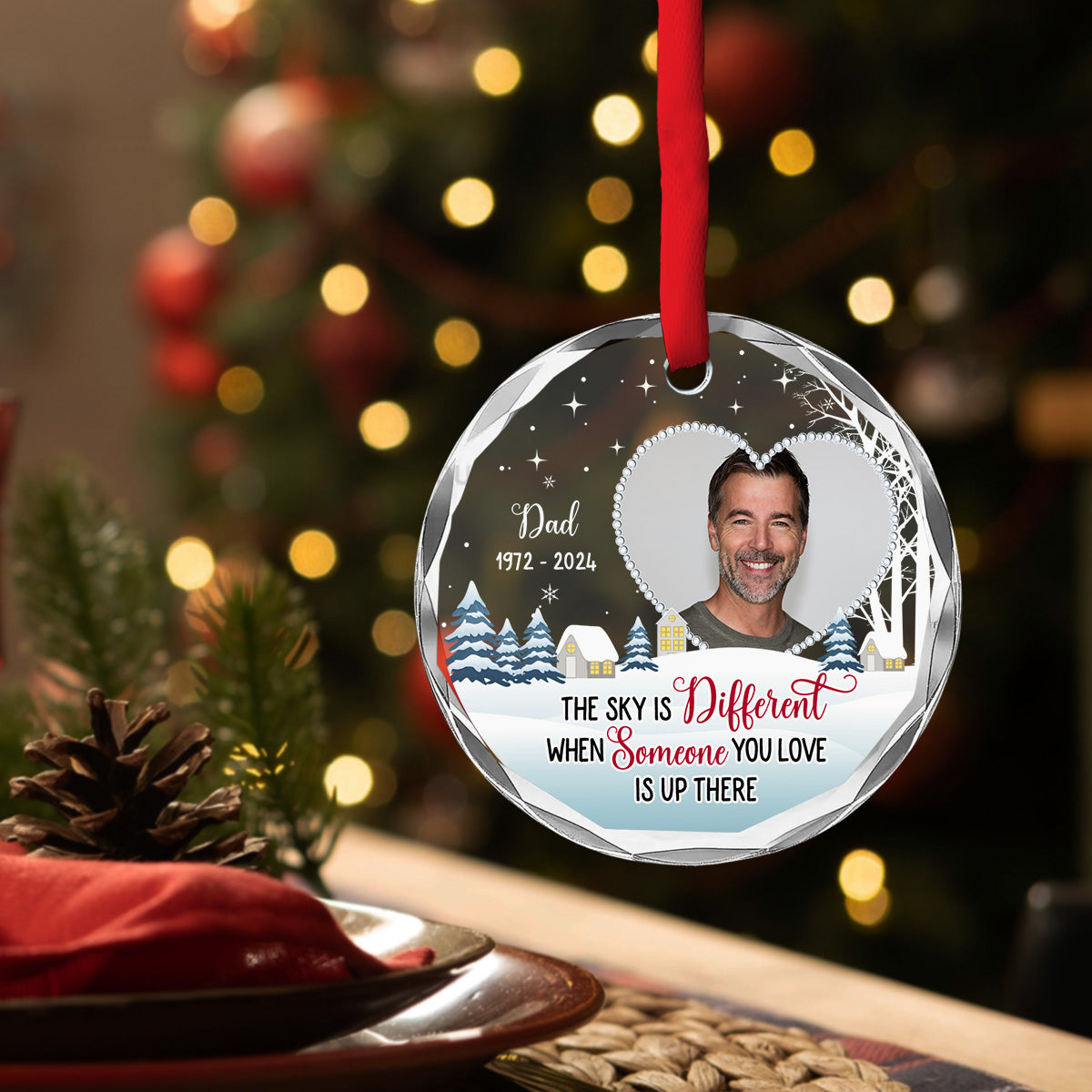 Custom Photo Memorial Christmas Ornament, Sympathy Keepsake • When Someone You Love In The Sky - Personalized Glass Ornament