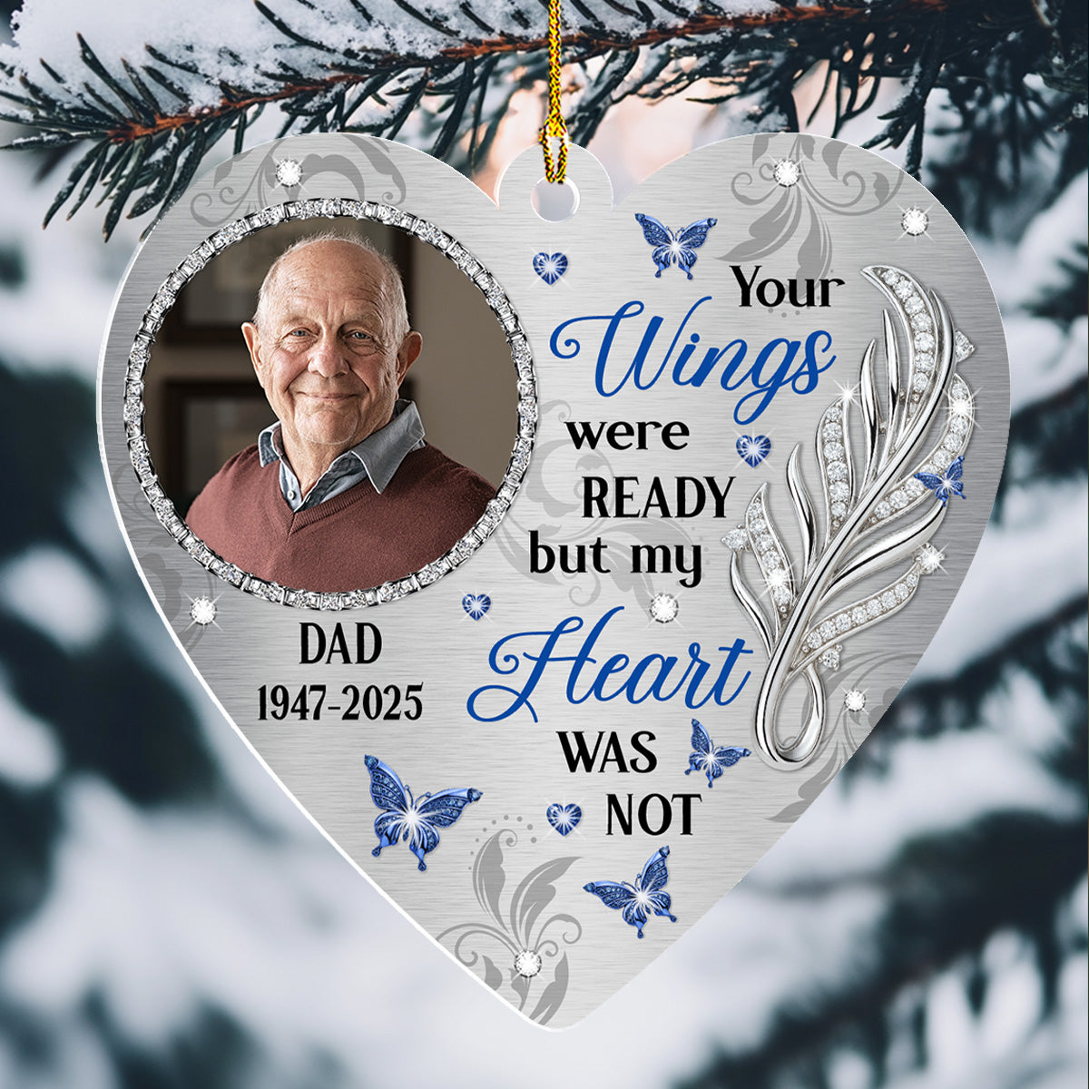 Custom Photo Memorial Christmas Ornament, Sympathy Keepsake • Gentle Wings - Personalized Acrylic Ornament