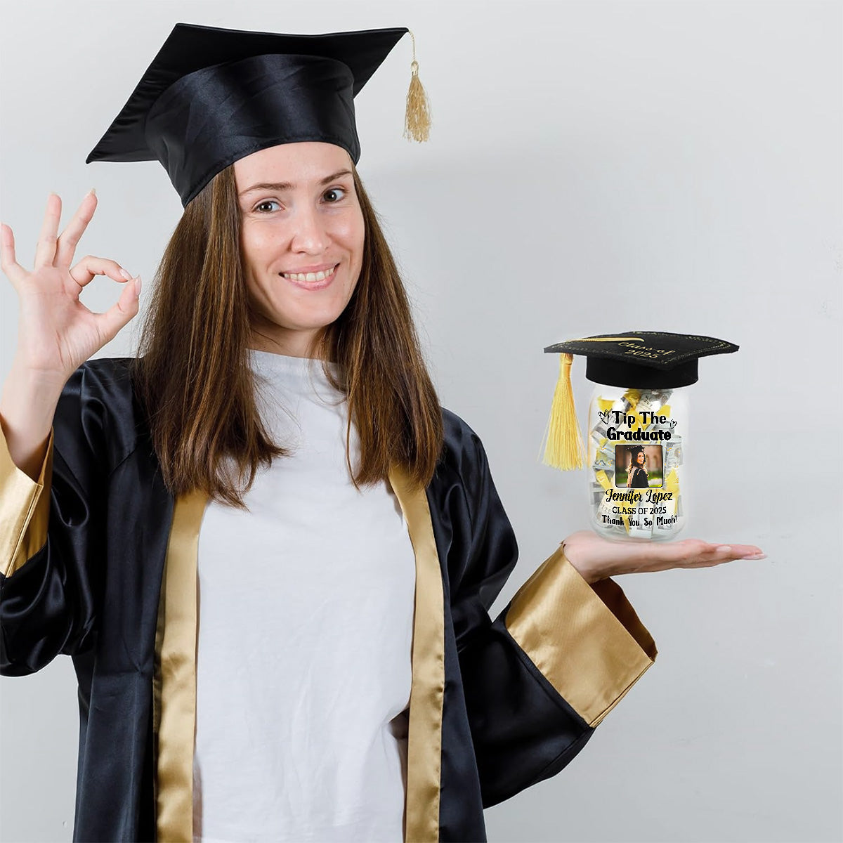 Tip The Graduate Thank You - Personalized Graduation Mason Jar Light