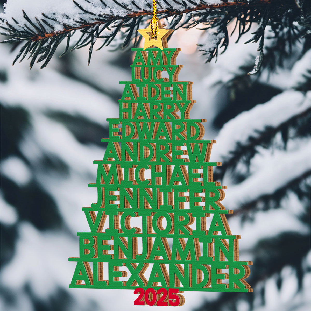 Custom Family Ornament, Christmas Gift for Family Members •  Family Names Holiday Tree - Personalized Wood Ornament