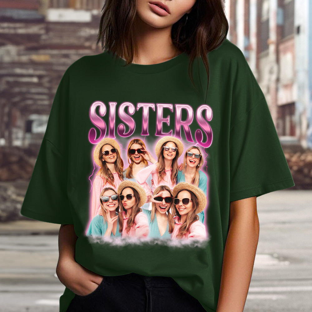 Custom Photo Christmas & Birthday Keepsake Gift • Photo Sisters, Besties - Family Personalized Unisex T-shirt