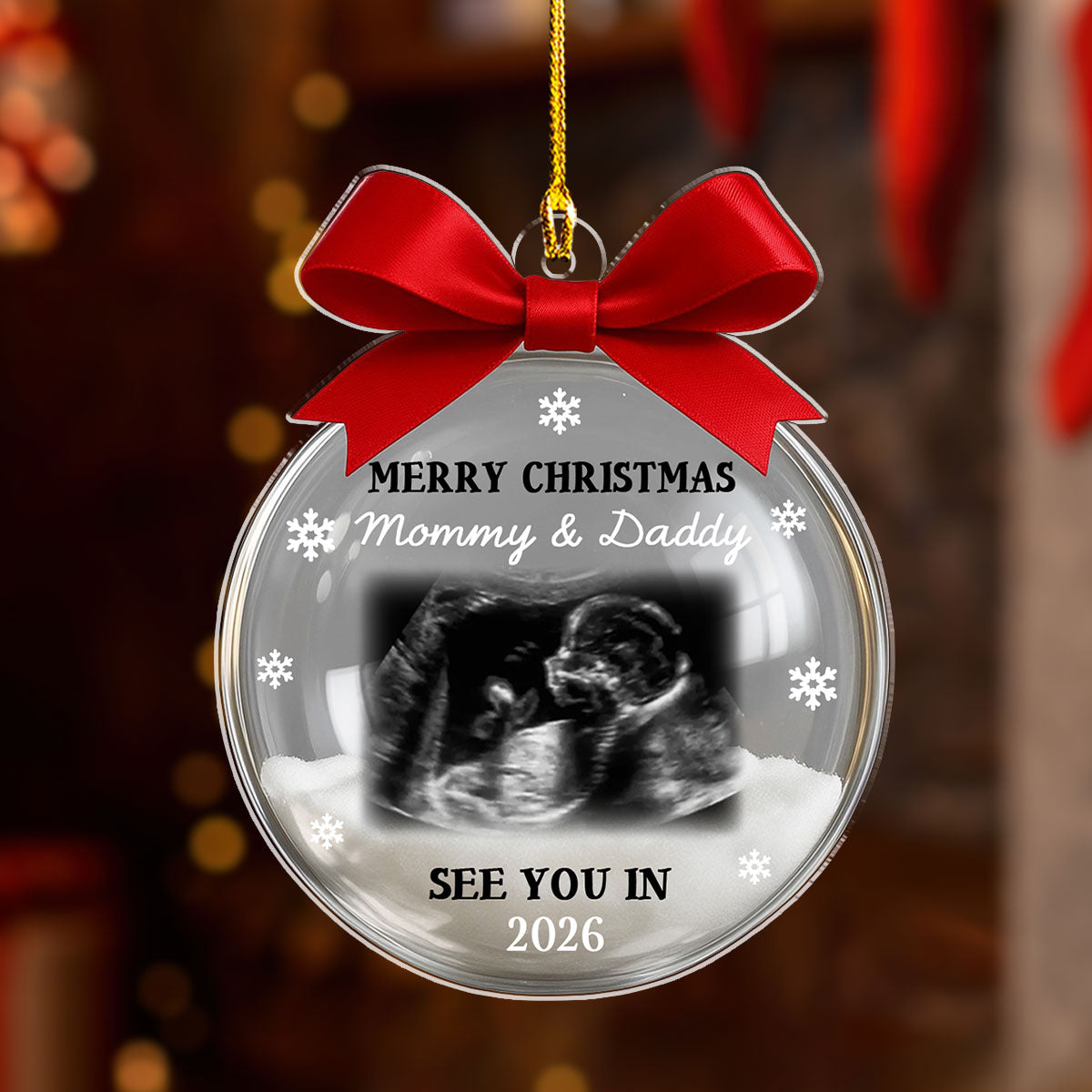 Custom Ultrasound Photo Baby Christmas Ornament for New Parents • Baby Expecting 2026 - Personalized Acrylic Ornament