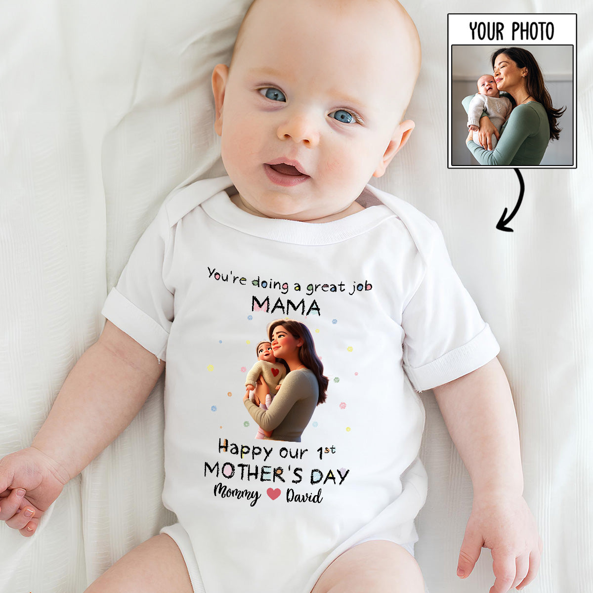 Mommy Doing A Great Job Photo Cartoon - Personalized Baby Onesie